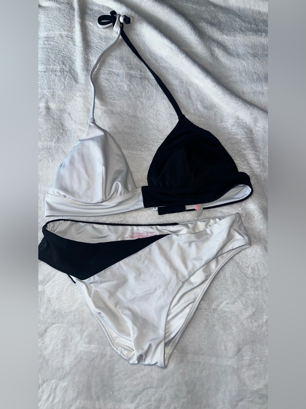 Victoria's Secret Black and White Colorblock Triangle Bikini